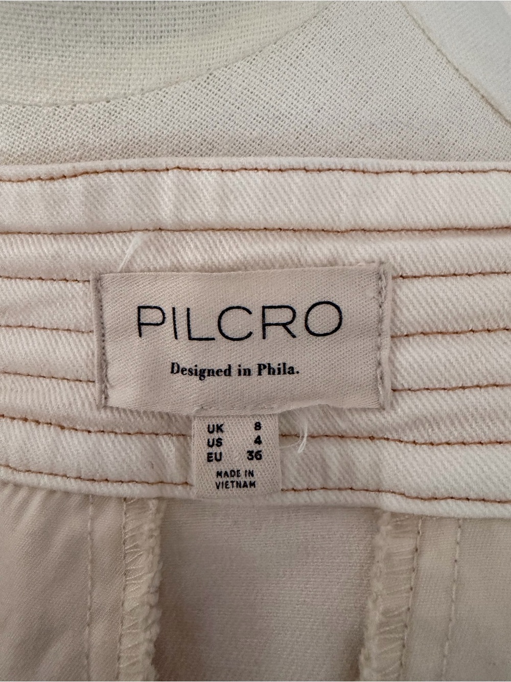 Pilcro Cream A-Line Utility Alt Skirt with Contrast Stitching, Ruffle Tier, 4 - Picture 8 of 8